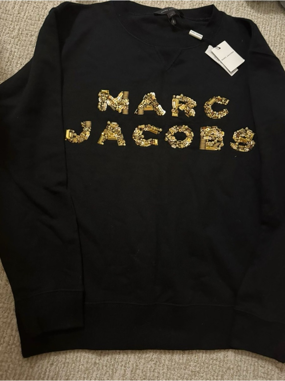 Marc Jacobs Black Crewneck Sweatshirt with Gold Beaded Logo